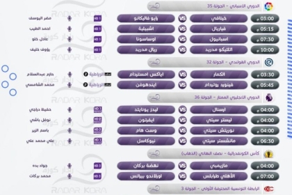 جدول أبرز مباريات الأحد بالدوريات الأوروبية والكونفدرالية الإفريقية